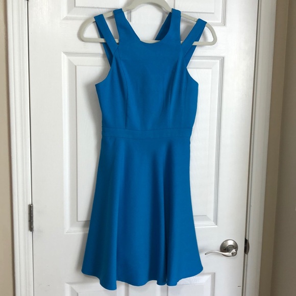 Lulu's Blue Criss Cross Back Fit and Flare dress - Picture 1 of 4